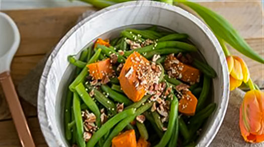 Groene Bonen Met Zoete Aardappel, Geroosterde Quinoa En Pecannoten