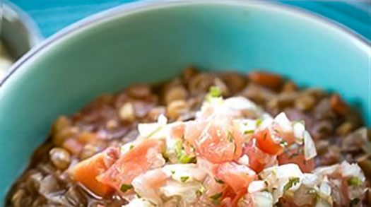 Linzen En Paddenstoelenragu Met Polenta En Verse Tomatensalsa